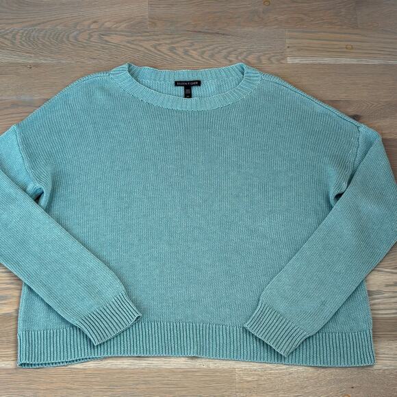 Eileen Fisher Tencel Knit Crewneck Sweater Lightweight Green Womens Size Small - Picture 3 of 8